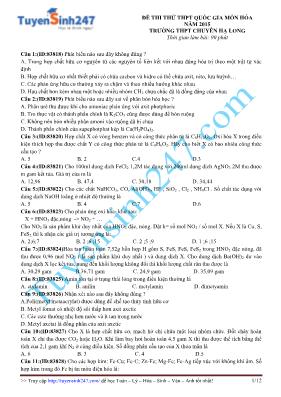 Đề thi thử THPT quốc gia môn Hóa năm 2015 - Trường THPT chuyên Hạ Long